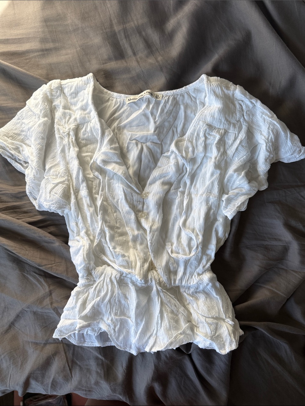Abercrombie & Fitch White Crinkle Wrap Peplum Blouse
